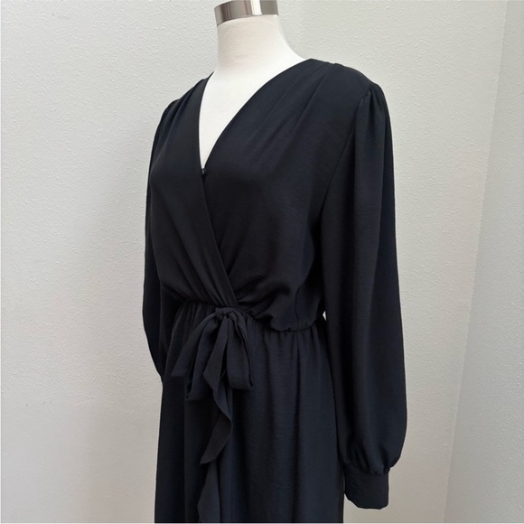 Wrap Ruffle Midi Dress Fraiche By J Long Sleeve Flounce V Neck Black Size Medium - Picture 5 of 12